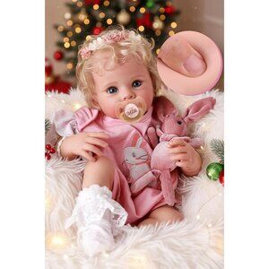 17 Inch Soft Body Realistic Girl Lovely Awake Blond Curly Hair Girl Baby Doll